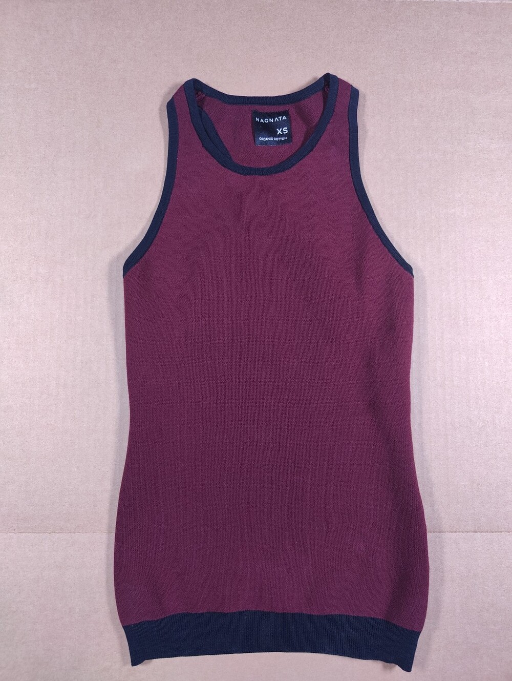 Nagnata Technical Stretch Organic Corton Burgundy With Black Trim Tank Top Sz XS